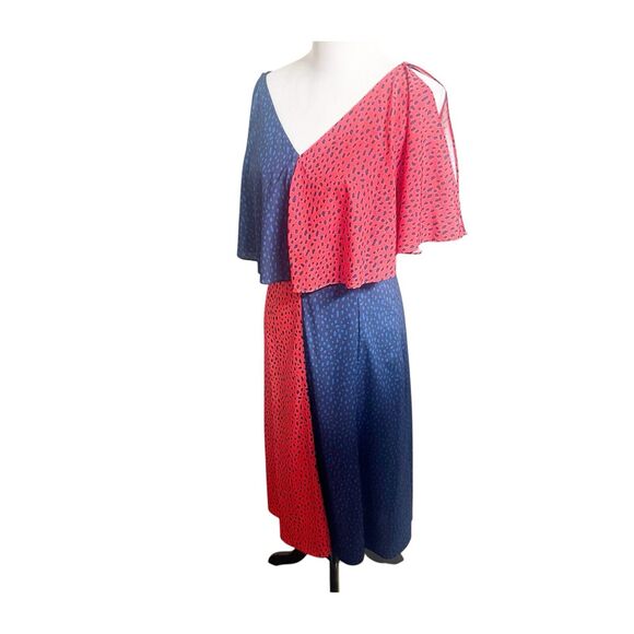Women's Derek Lam Navy Red Handkerchief Cold Shoulder Midi Dress Sz 42/US10 NWOT - Picture 4 of 11